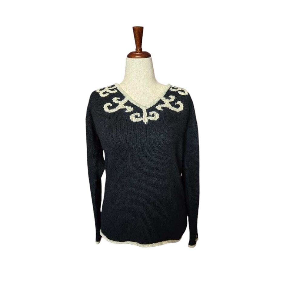 Liz Claiborne Silk Angora Rabbit Hair v-neck sweater size large black